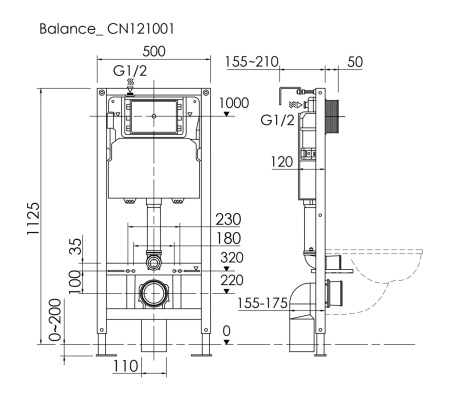 Инсталляция с кнопкой + унитаз Ceramica Nova Balance/Play CN3001_121001MB
